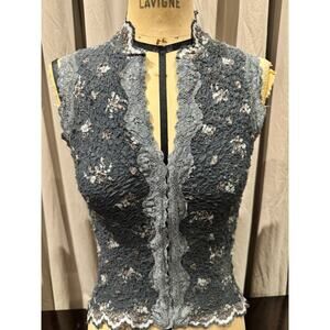 VTG Rare Ann Ferriday Rosebud Lace Vest Top With Hook N Eye S